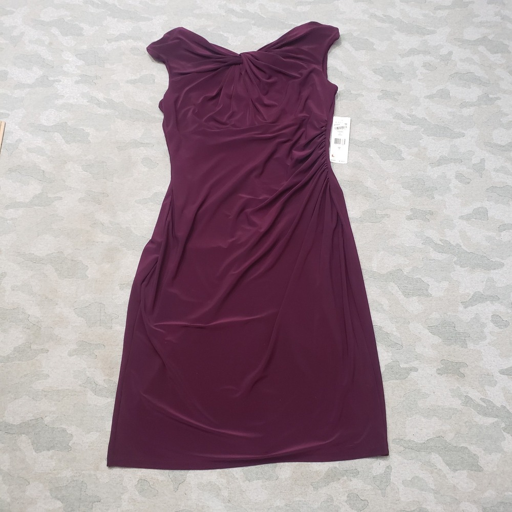 Lauren Ralph Lauren Dress Womens 10 Purple Marsala Ruched Knot Sheat NWT